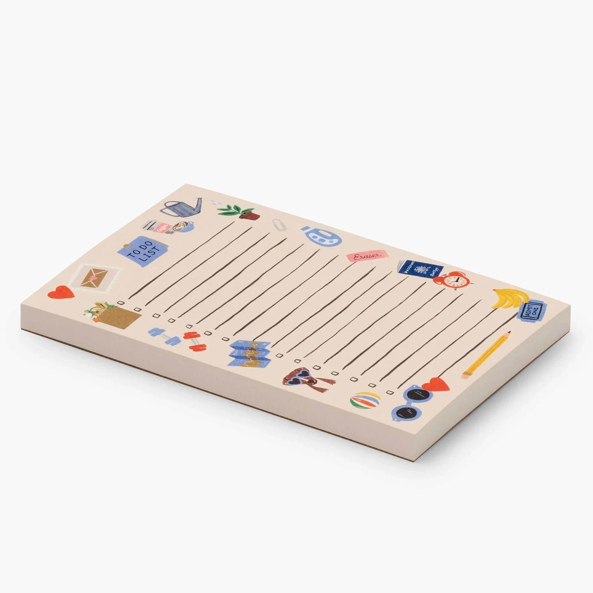 Notepad with colorful icons on a white background