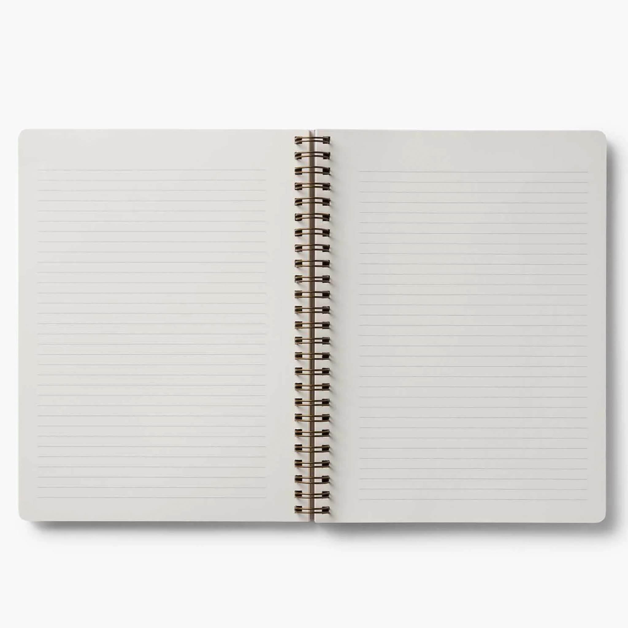 Interior view of the Rifle Paper Spiral Notebook - Garden Party showing ruled pages on a double-spiral.