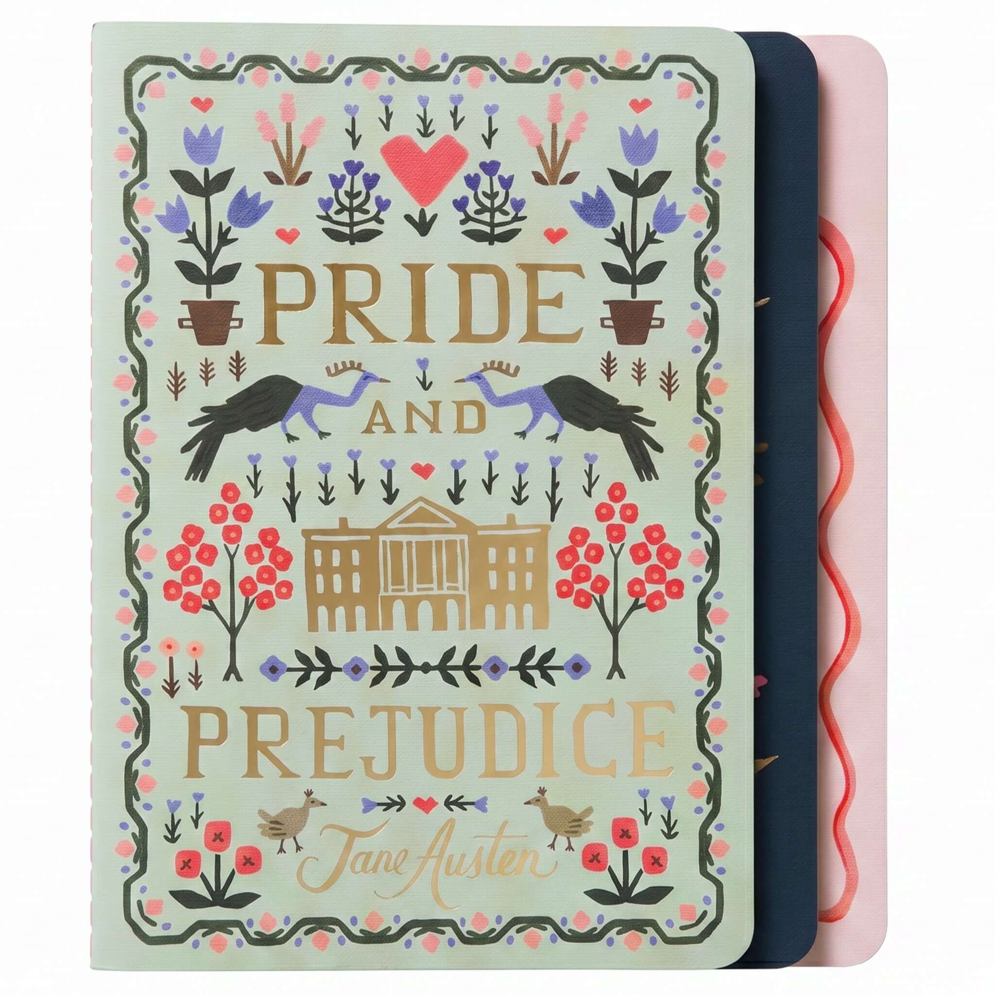 Rifle Paper Stitched Notebook Set - Jane Austen featuring floral designs and gold foil lettering.