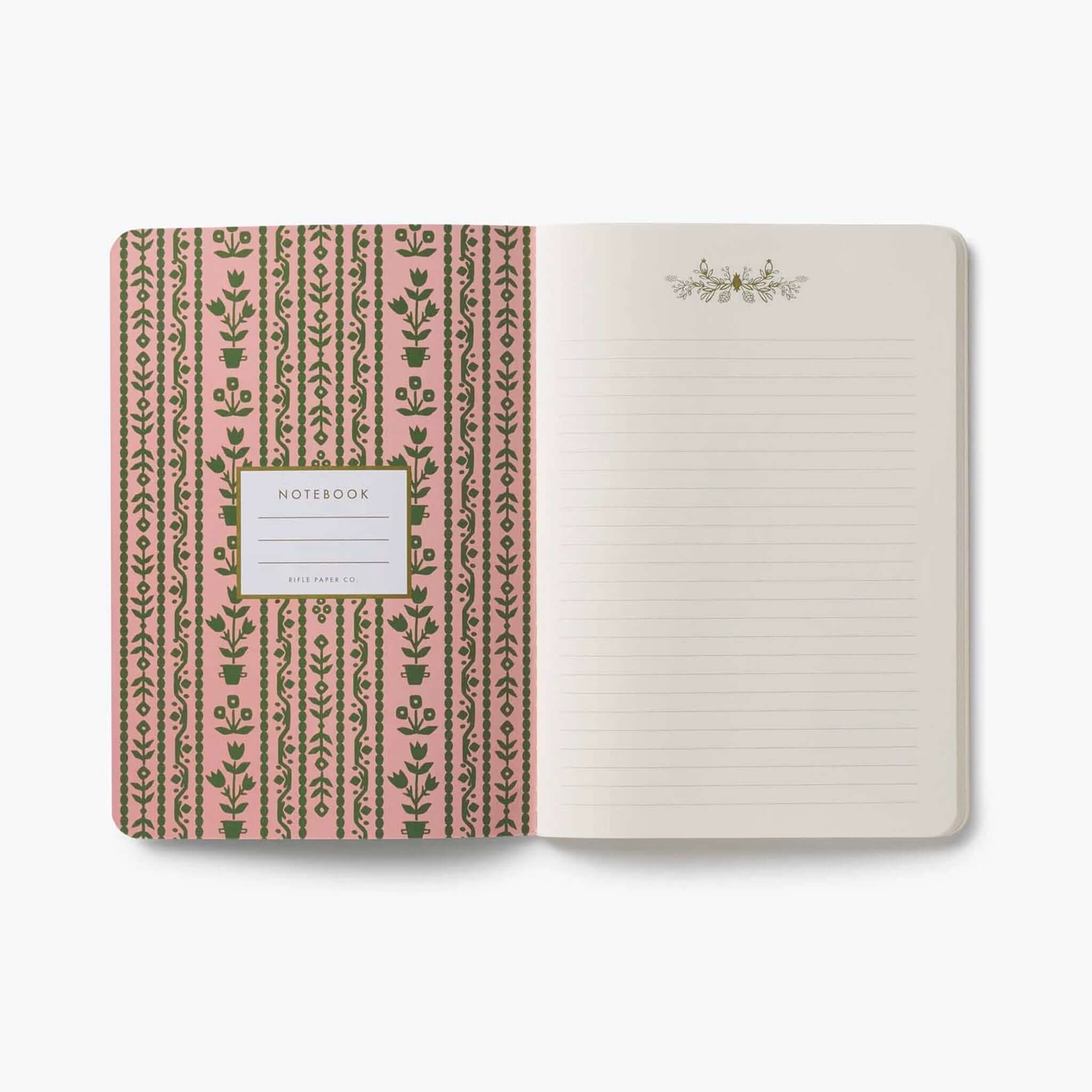 Rifle Paper Stitched Notebook Set - Jane Austen, showcasing a beautifully illustrated interior design with floral patterns.