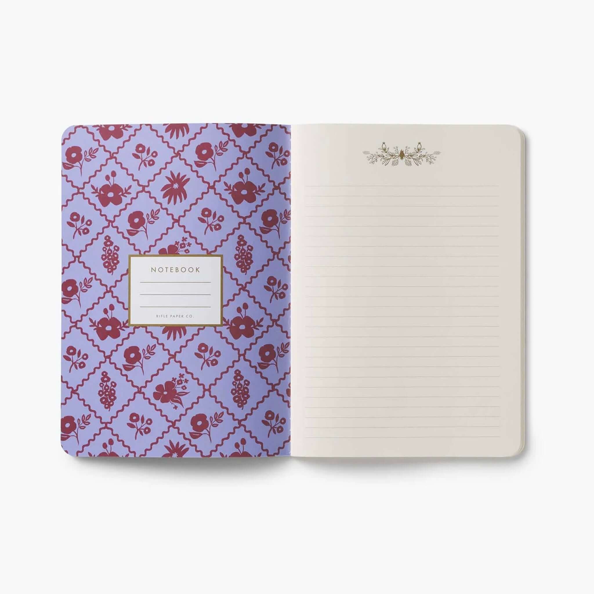 Rifle Paper Stitched Notebook Set - Jane Austen open view showcasing floral cover design and lined pages.