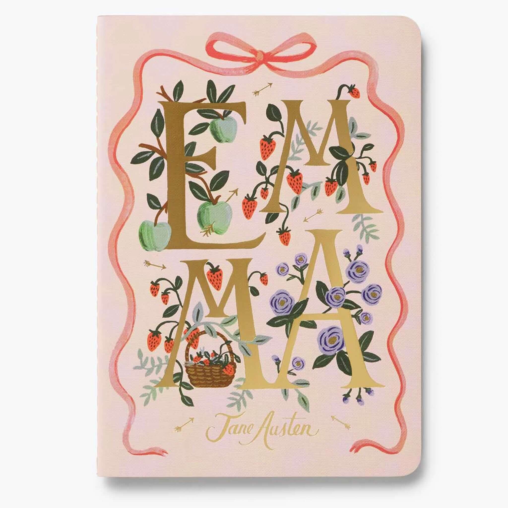 Rifle Paper Stitched Notebook Set - Jane Austen with floral design and gold lettering on the cover.