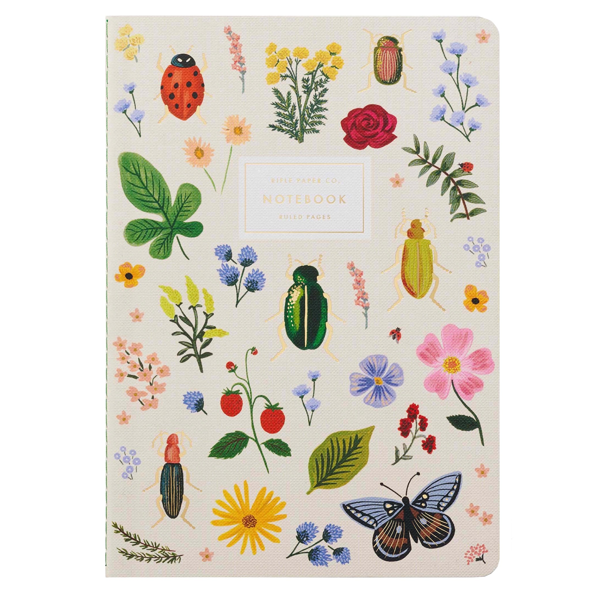 Rifle Paper US Stitched Notebook Set - Curio featuring a floral and insect design on the cover.