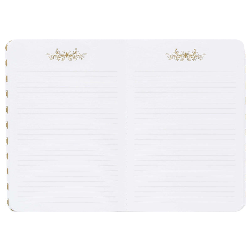 Rifle Paper US Stitched Notebook Set - Curio open interior showing ruled pages with gold foil accents.