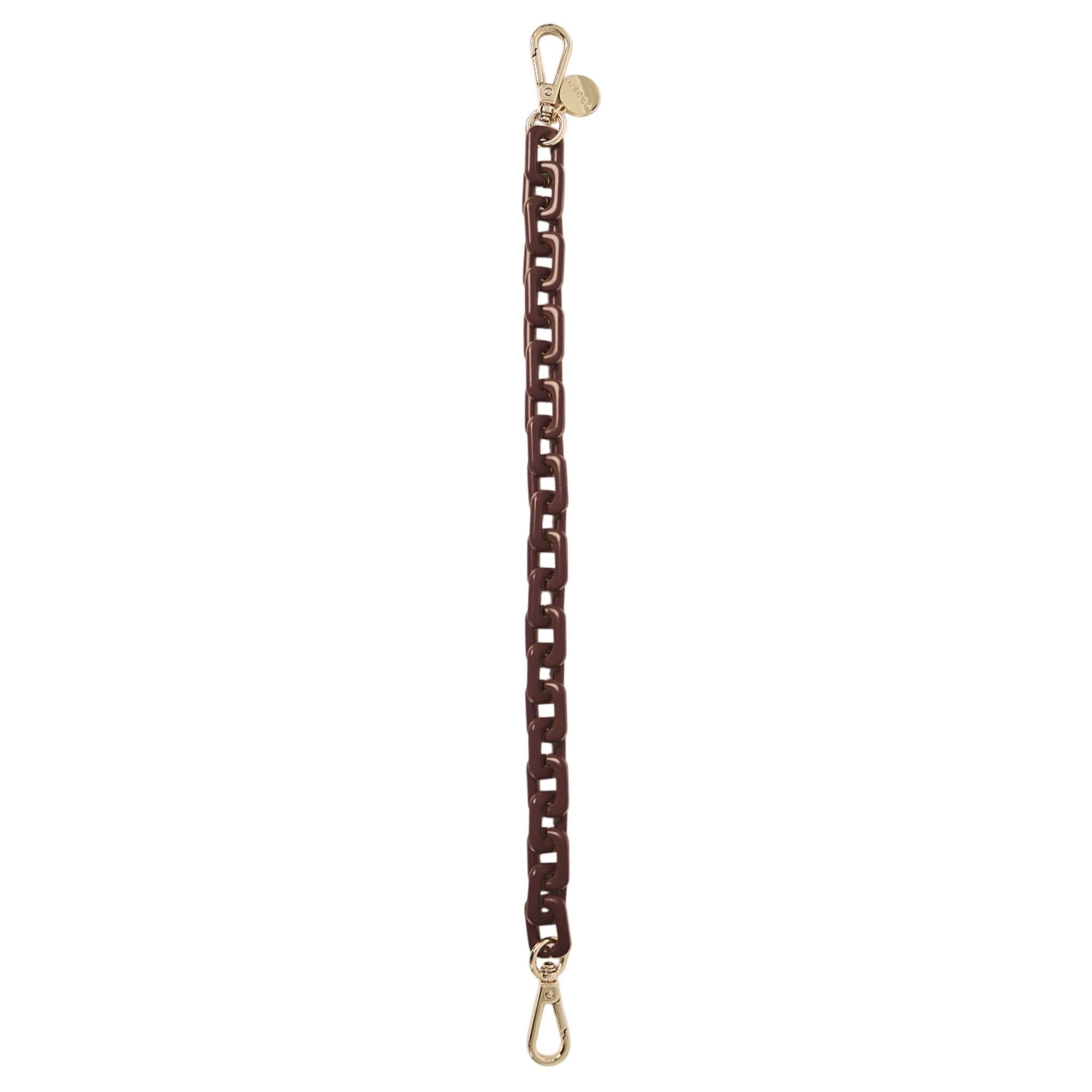 Alt Tag: Saben Feature Chain Handle - Espresso Chunky espresso chunky chain handle strap with gold clips, bag candy accessory or wristlet