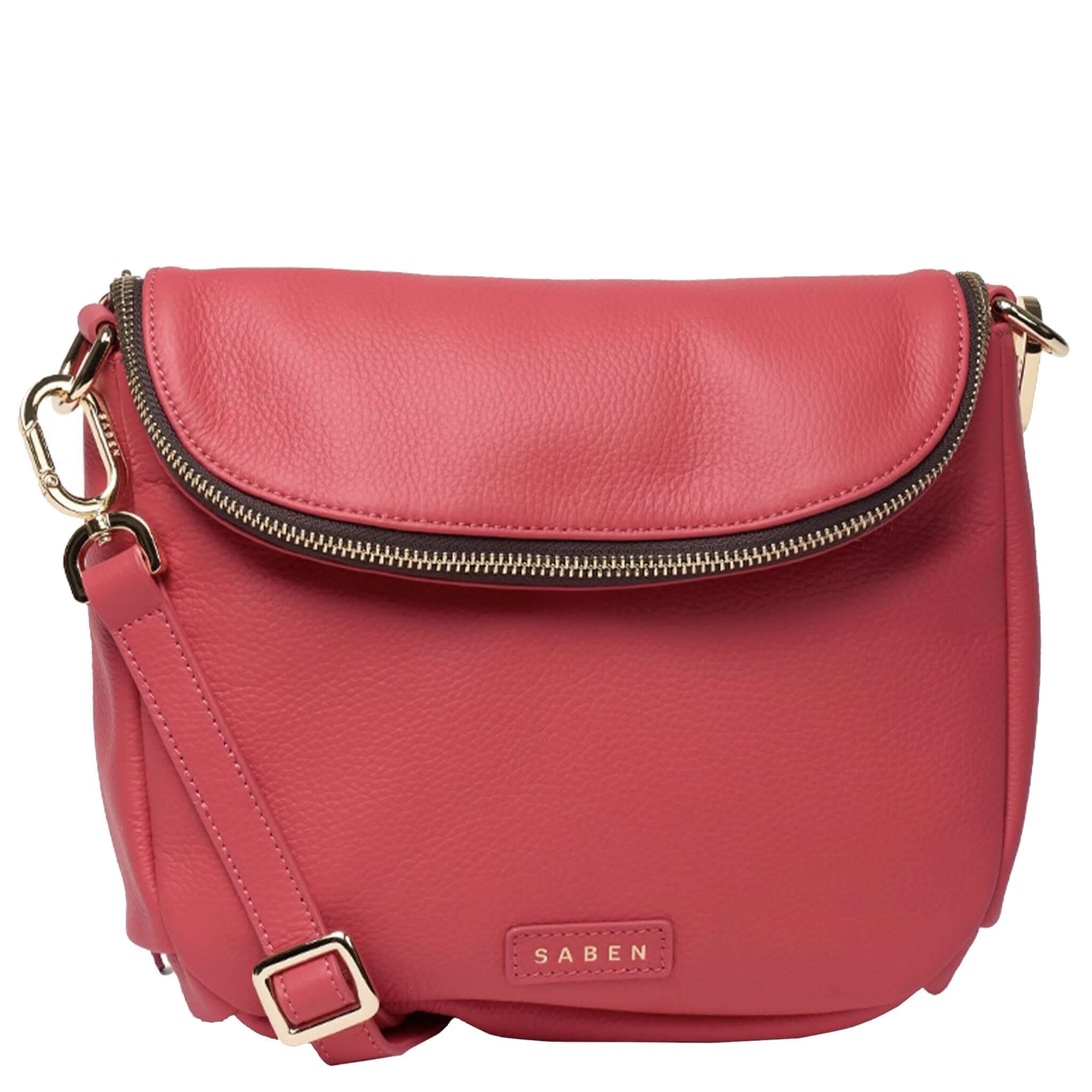 Saben Fifi Crossbody Bag - Azalea, a stylish compact bag with pebbled leather and a chic draped pocket detail.