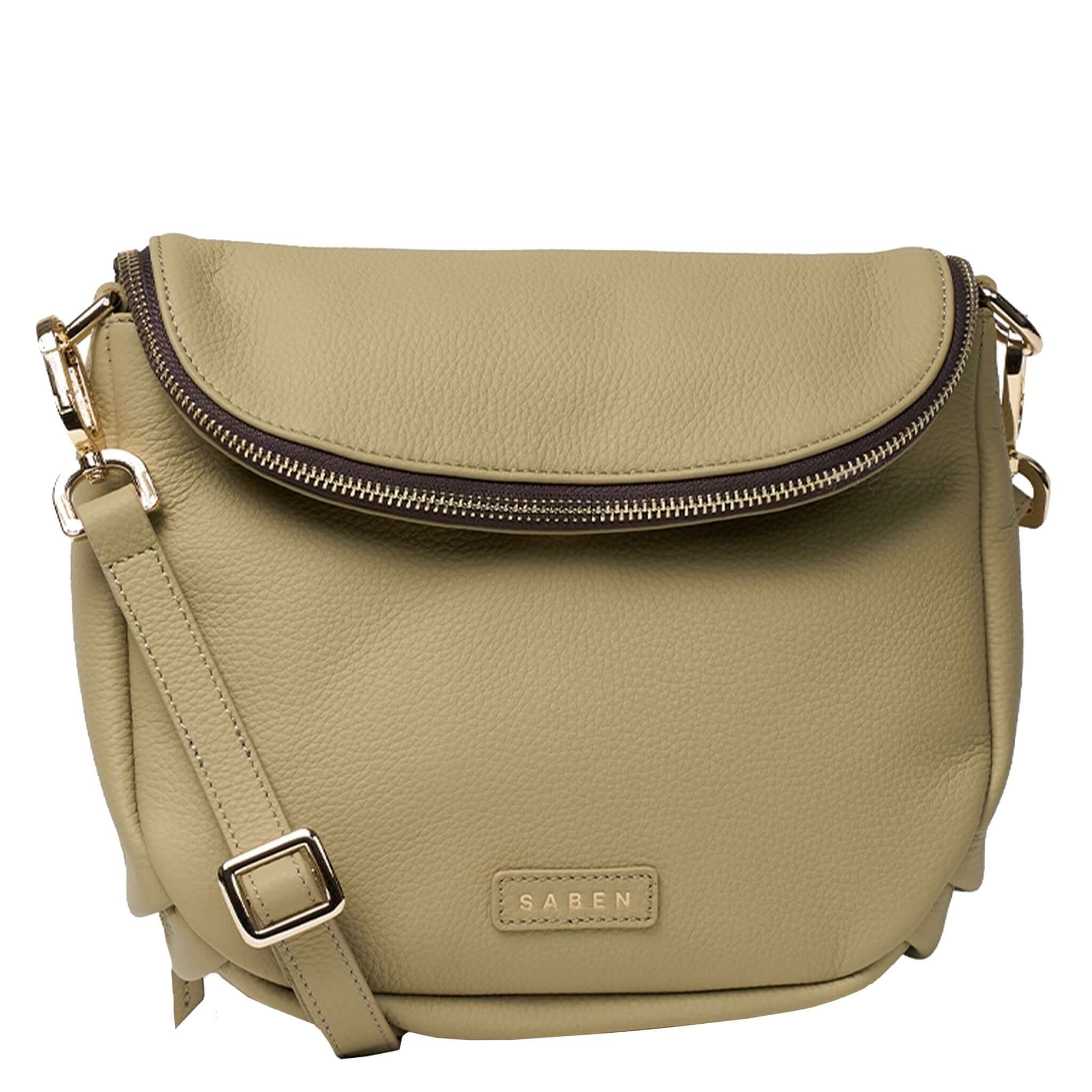 Saben Fifi Crossbody Bag - Willow - Compact soft pebbled leather crossbody bag with draped pocket detail.