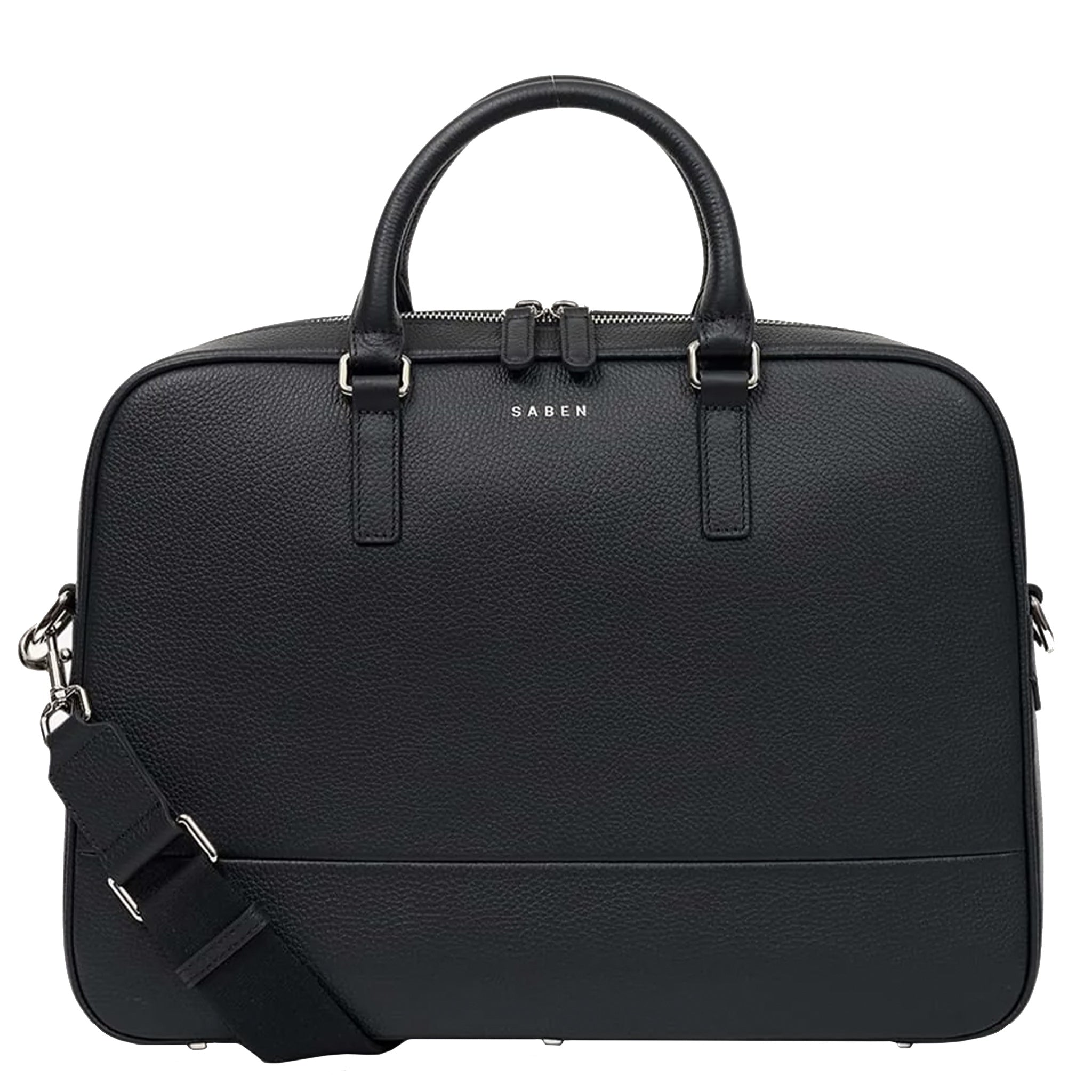 Black Saben briefcase on a white background.