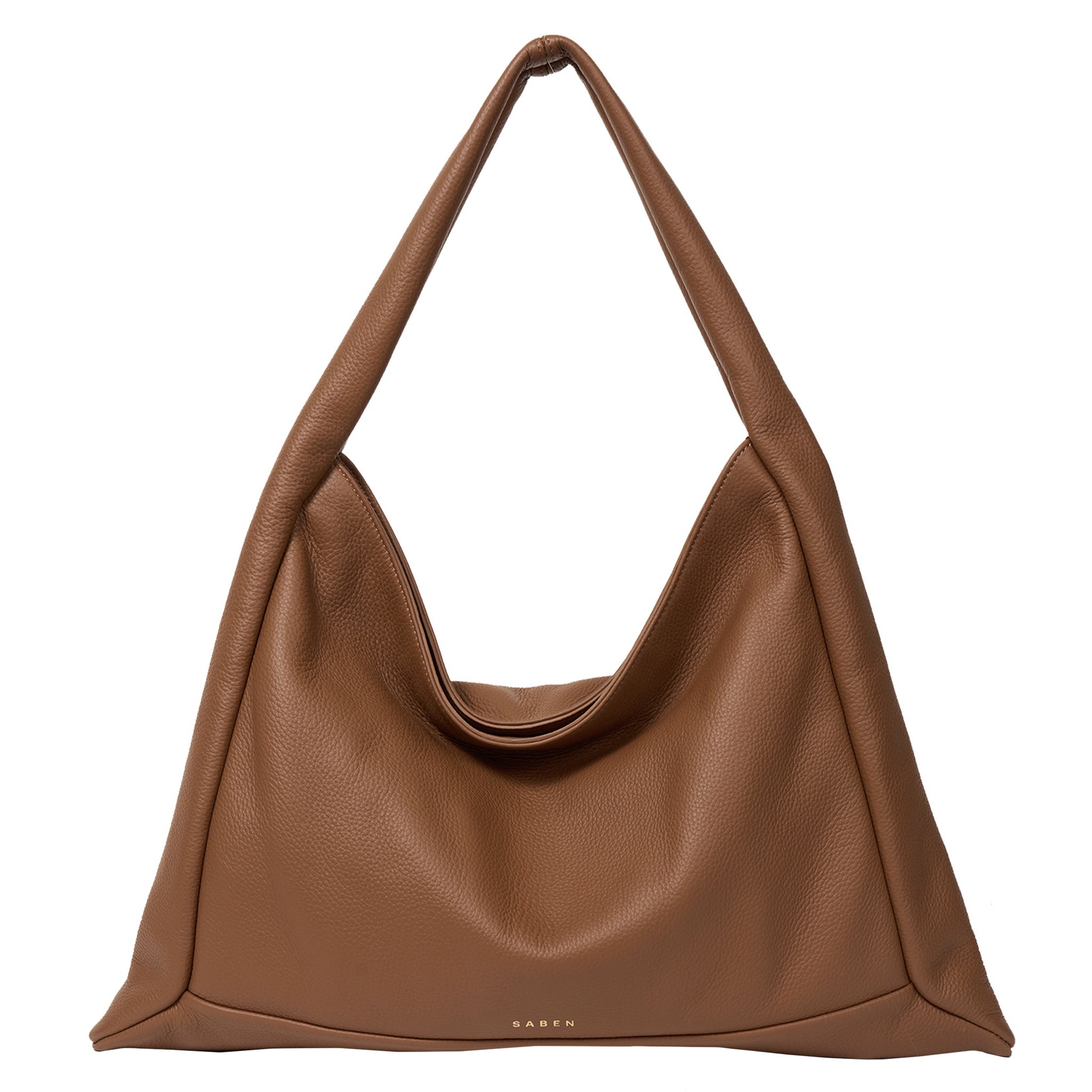 Brown leather handbag on a white background