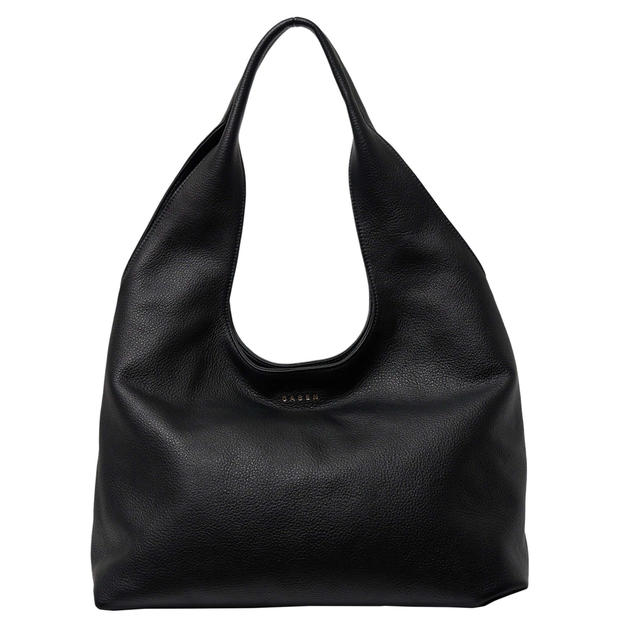 Saben Kip Shoulder Bag - Lightly Milled Black slouchy black leather shoulder bag with relaxed drape and roomy interior