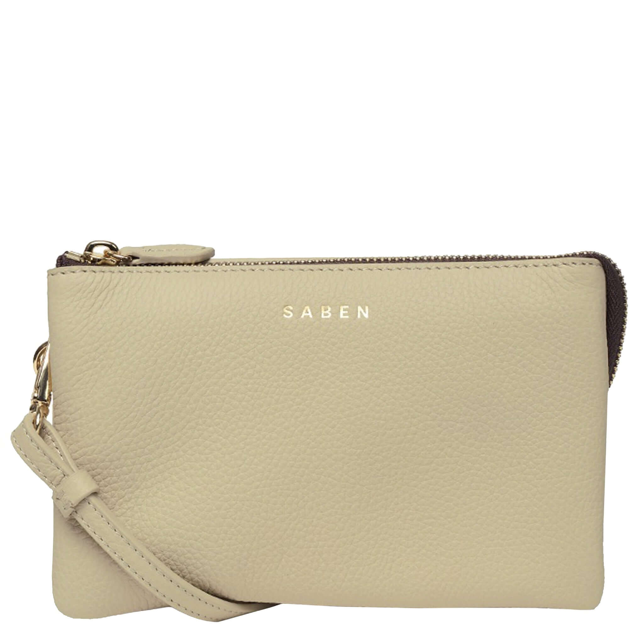 Saben Tilly Crossbody Bag - Oyster in soft leather with adjustable strap, perfect for versatile styling.