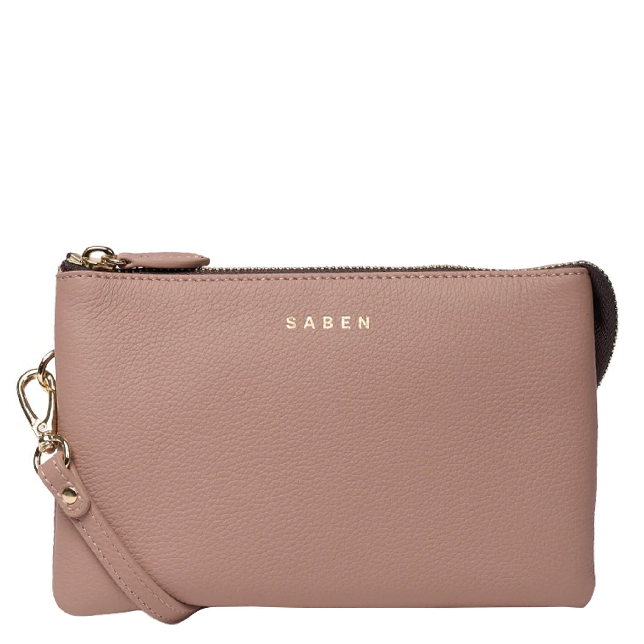 Saben Tilly Crossbody Bag - Rosewater in soft pink leather, versatile wallet, clutch, and crossbody. Stylish and functional.