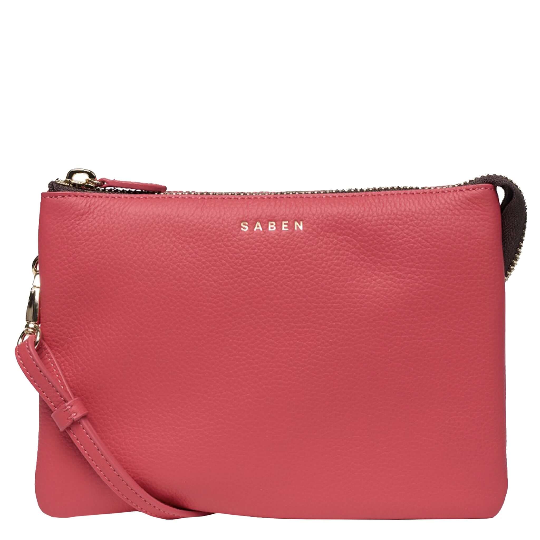 Saben Tilly's Big Sis Crossbody Bag - Azalea in pebbled leather with shoulder strap and zip closure.