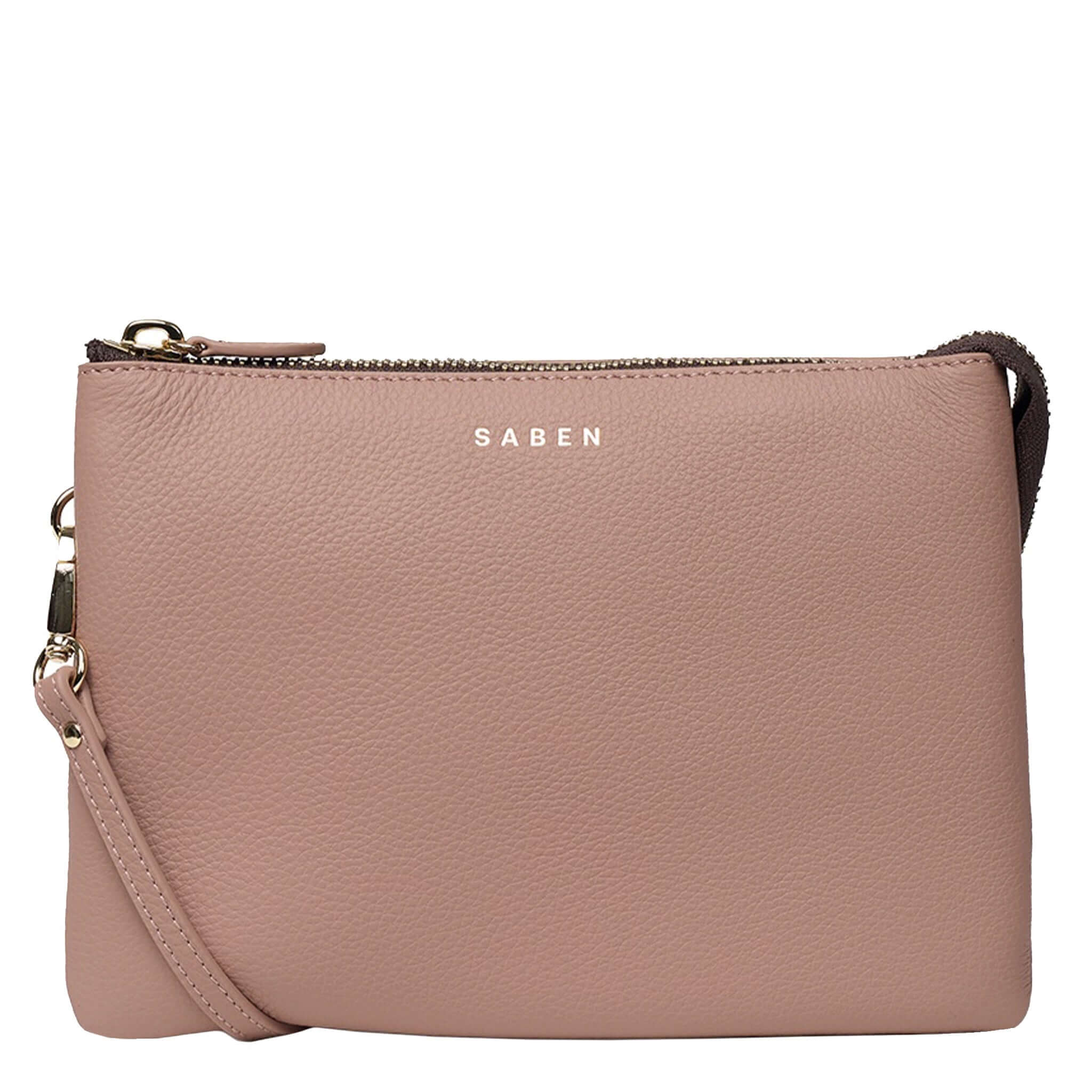 Saben Tilly's Big Sis Crossbody Bag - Rosewater in pebbled leather with adjustable strap.