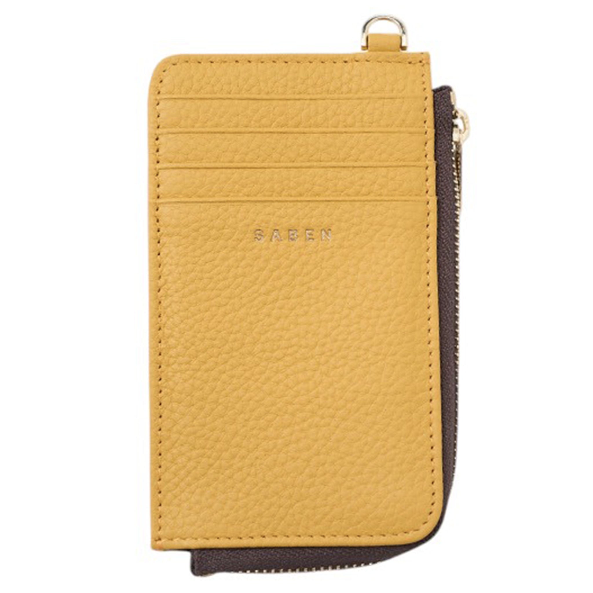 Yellow wallet with a zipper on a white background