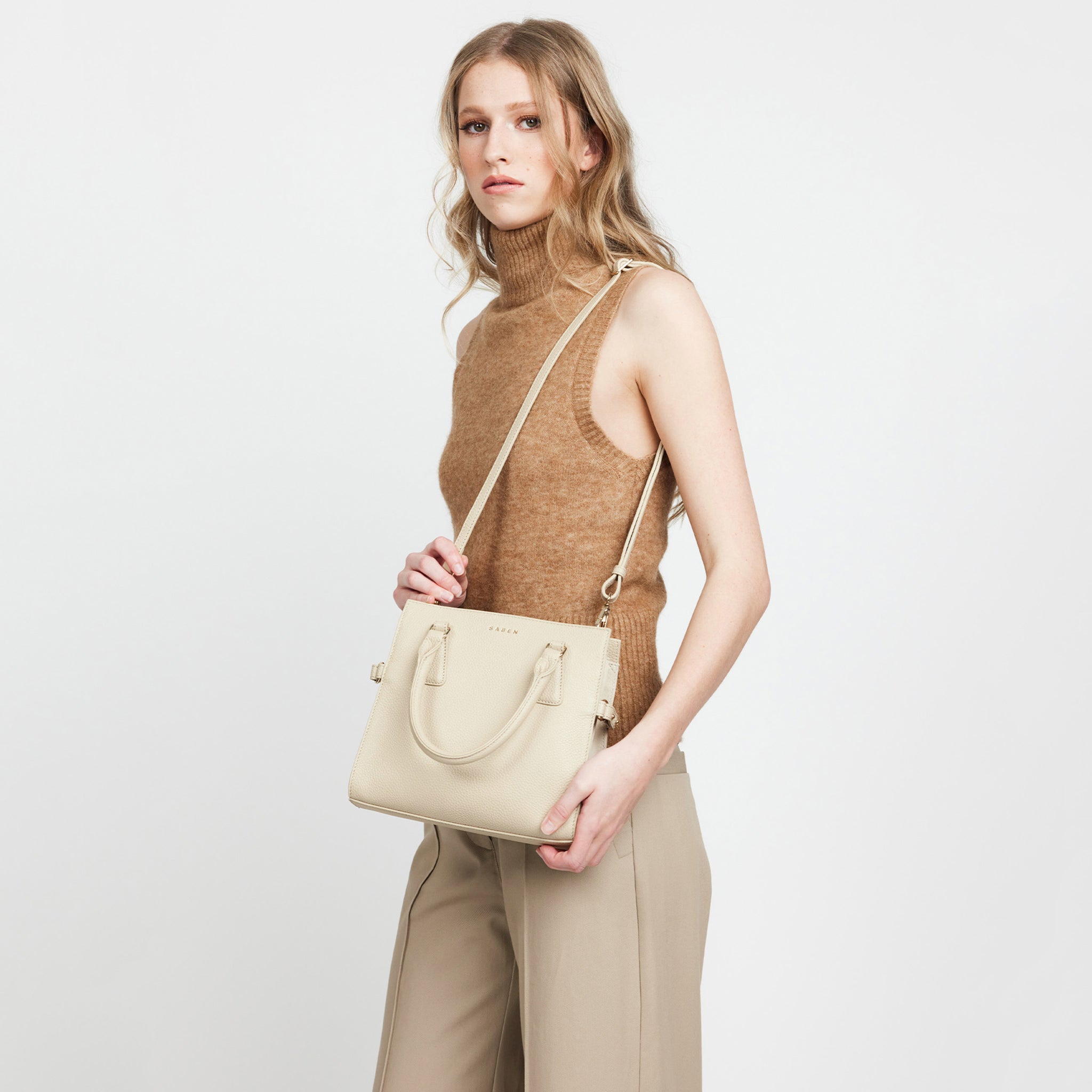 Saben Beau Crossbody Bag with Handles - Biscotti