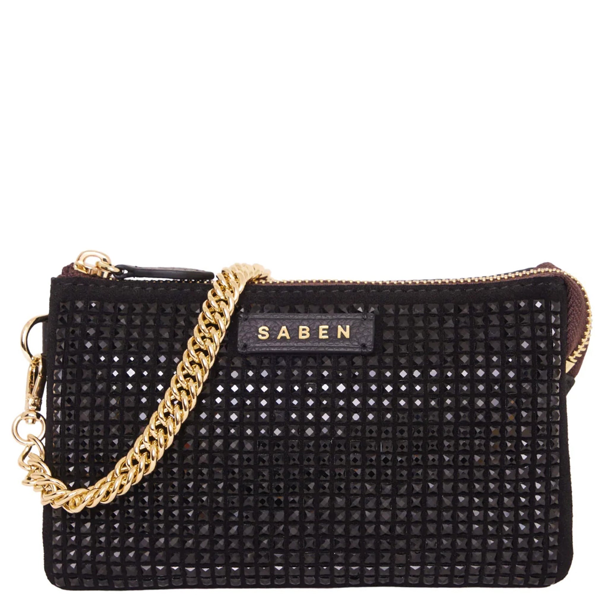 Saben Lily Mini Bag - Black Crystal with Gold Curb Chain