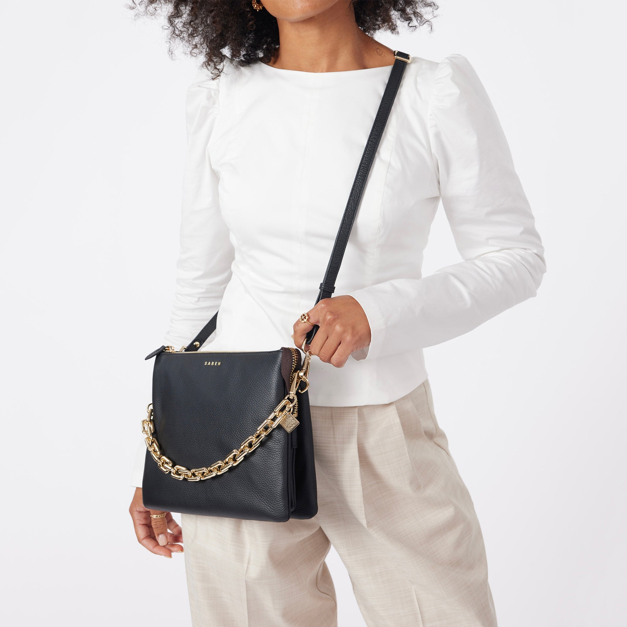 Saben Matilda Crossbody Bag - Black with Chunky Chain - Tea Pea Home