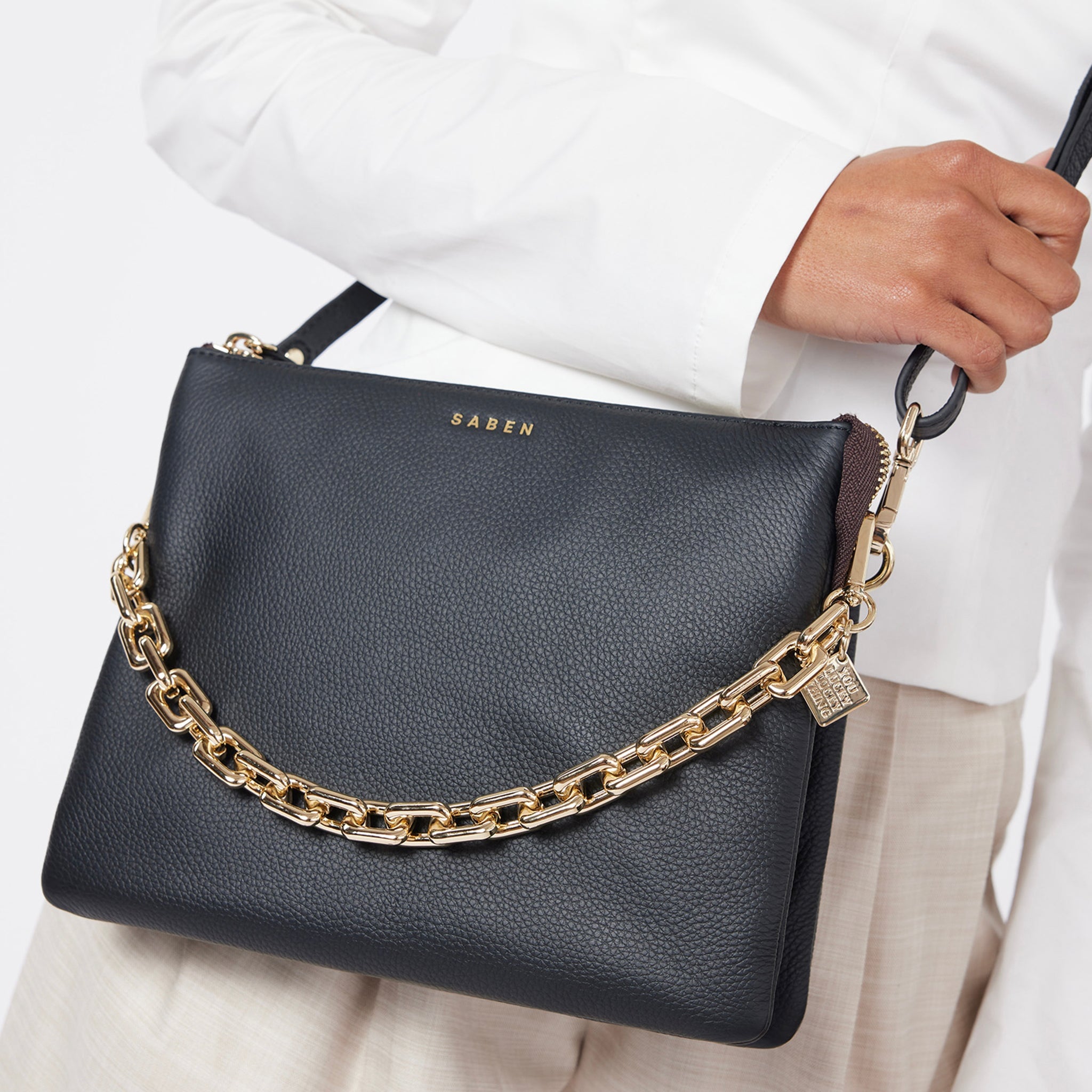 Saben Matilda Crossbody Bag - Black with Chunky Chain - Tea Pea Home