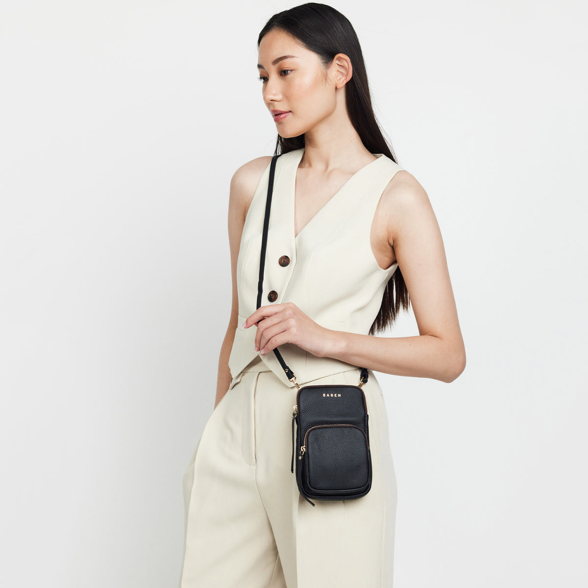 Saben Nikko Pocket Phone Sling - Black Bubble | Tea Pea