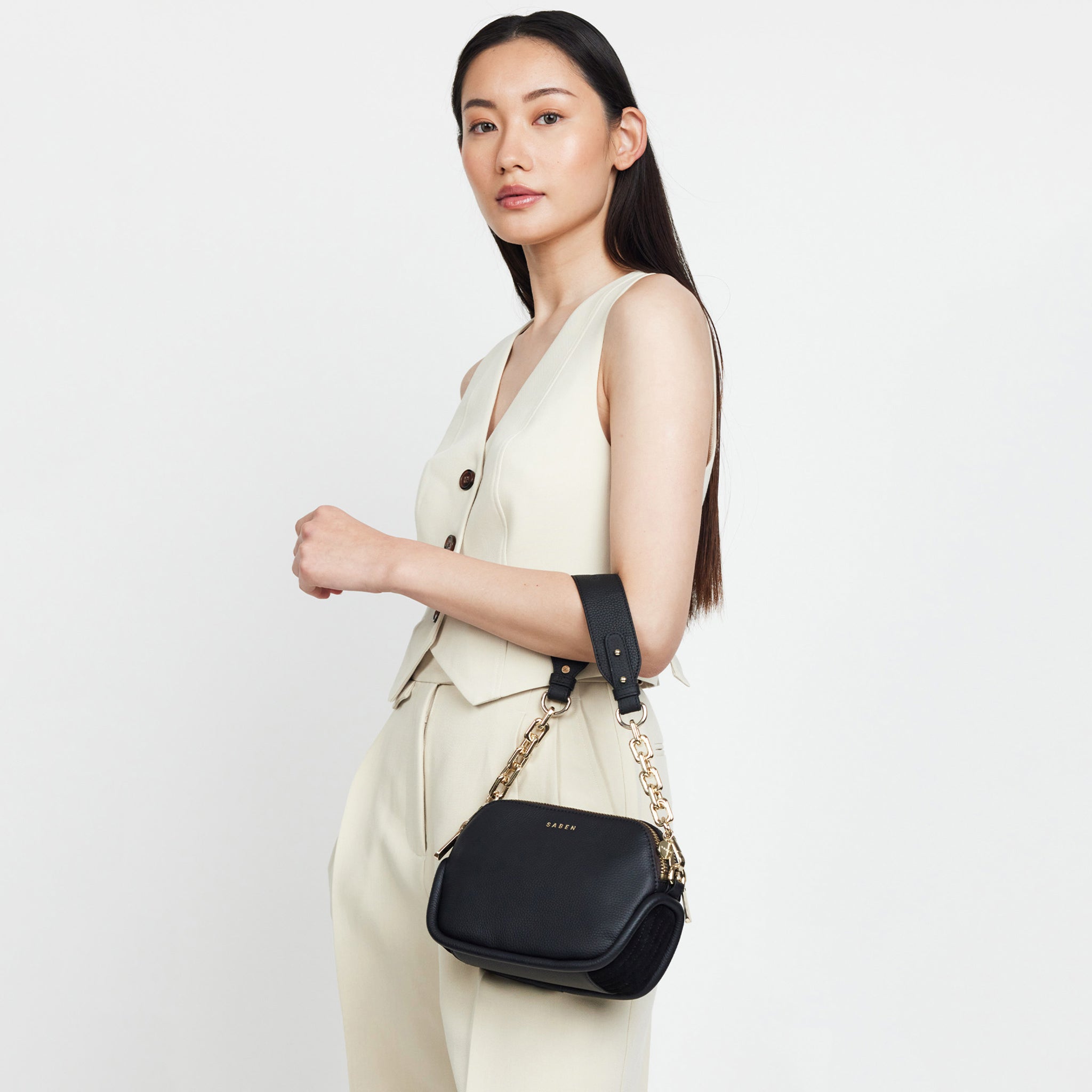 Saben Odile Crossbody Bag - Black & Suede