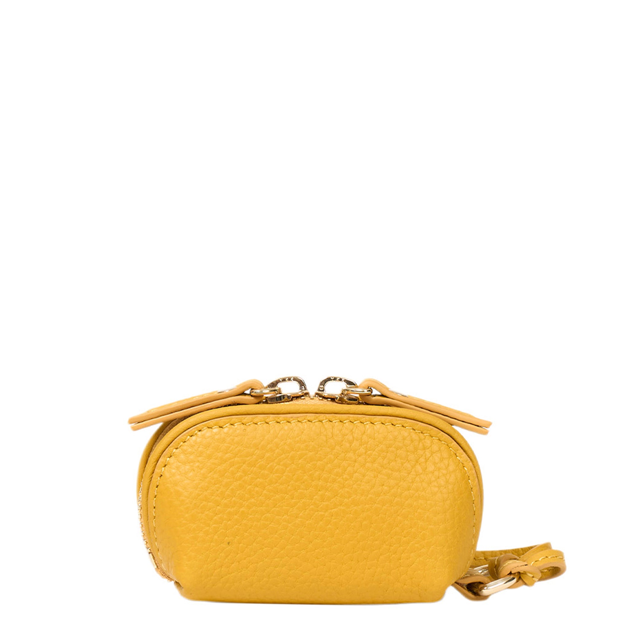 Yellow leather pouch with a strap on a white background