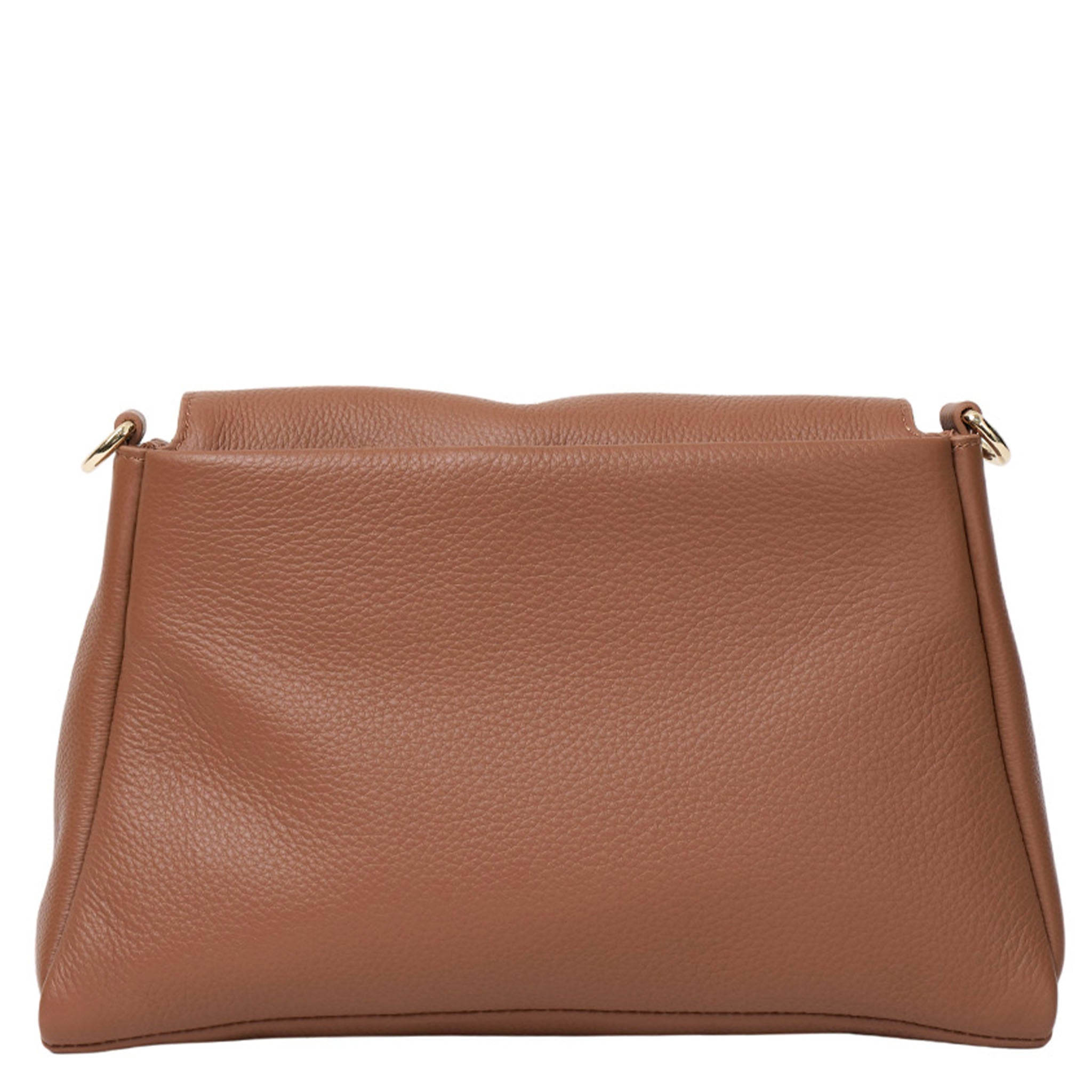 Brown leather handbag on a white background