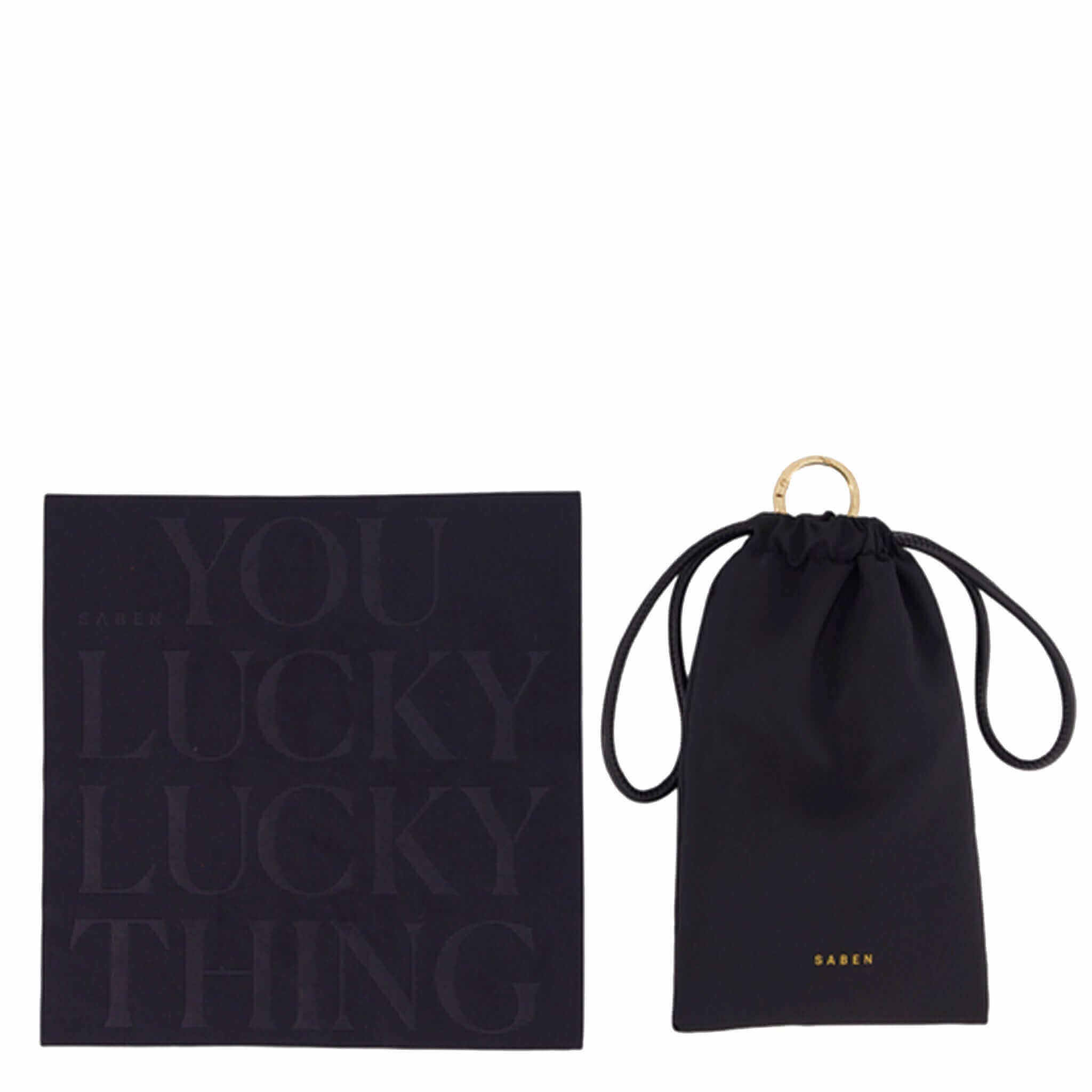 Alt Tag: Saben Eyewear Remi Sunglasses - Black packaging with black drawstring pouch and branded box