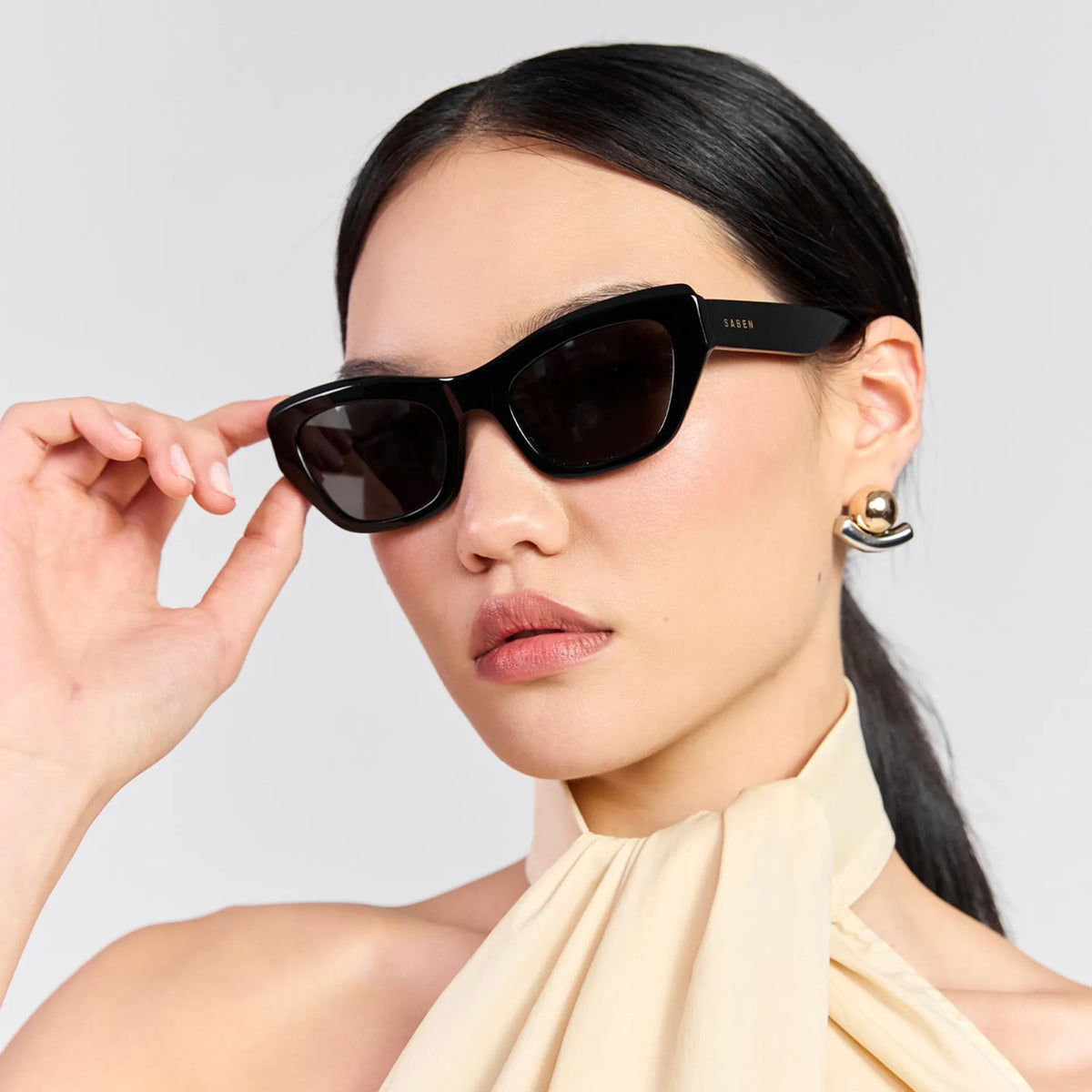 Saben Eyewear Cara Sunglasses in Black - angular rectangular acetate frames with dark lenses