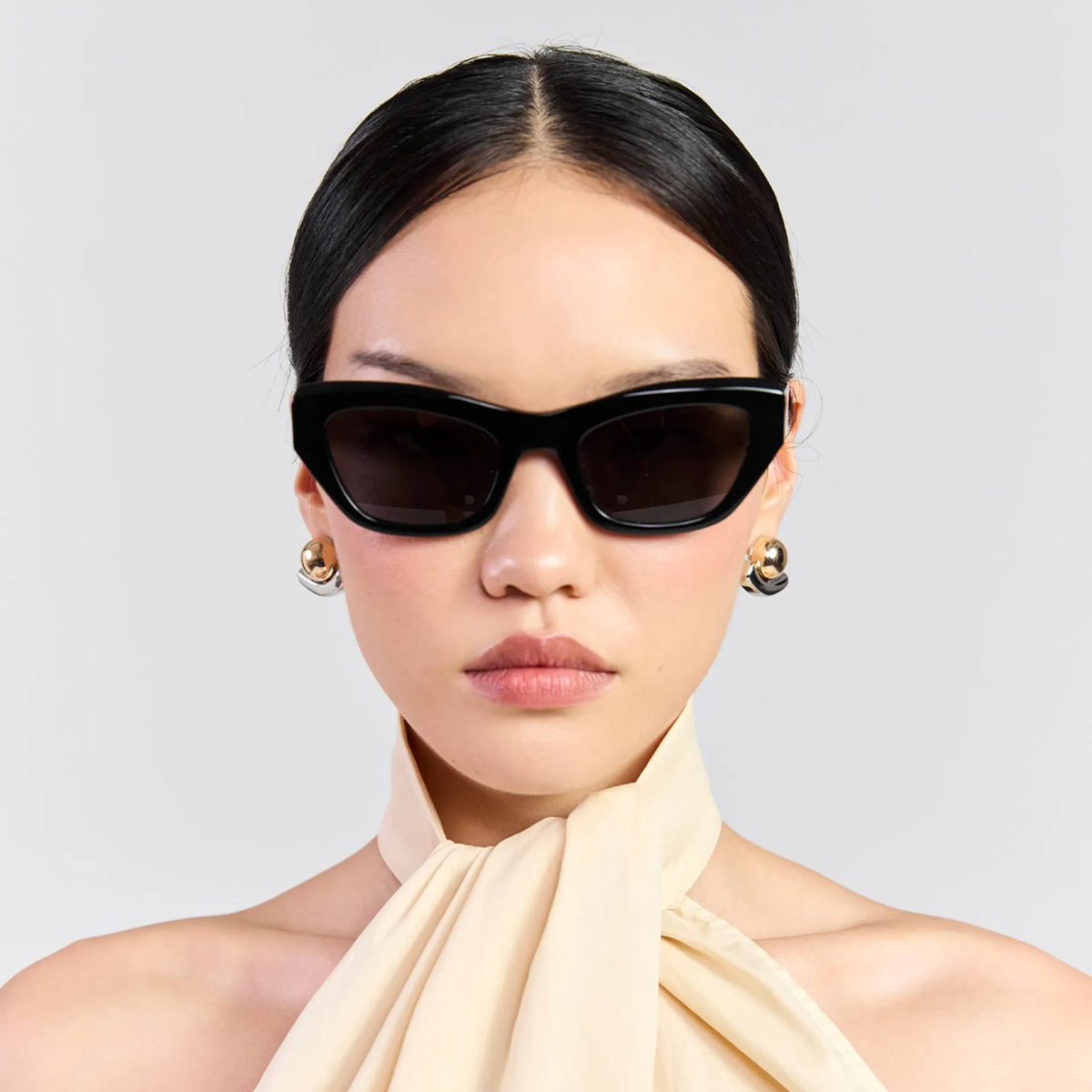 Saben Eyewear Cara Sunglasses in Black - angular rectangular acetate frames with dark lenses