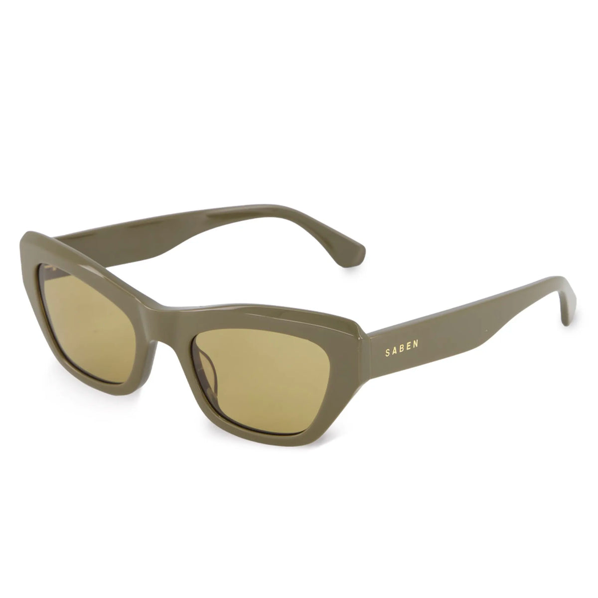 Saben Eyewear Cara Sunglasses in Olive - angular rectangular acetate frames with brown lenses