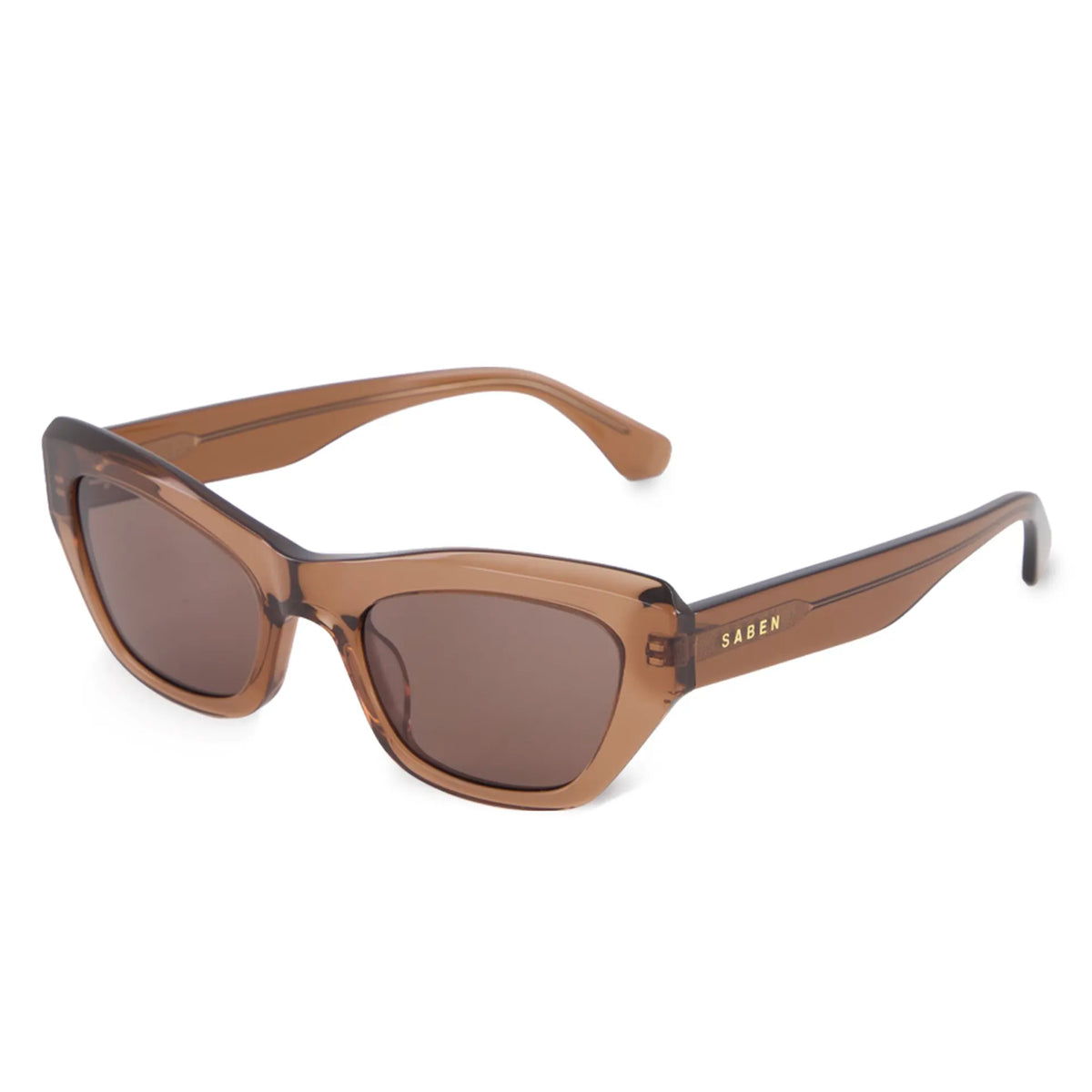 Saben Eyewear Cara Sunglasses in Sheer Brown - angular rectangular acetate frames with brown lenses