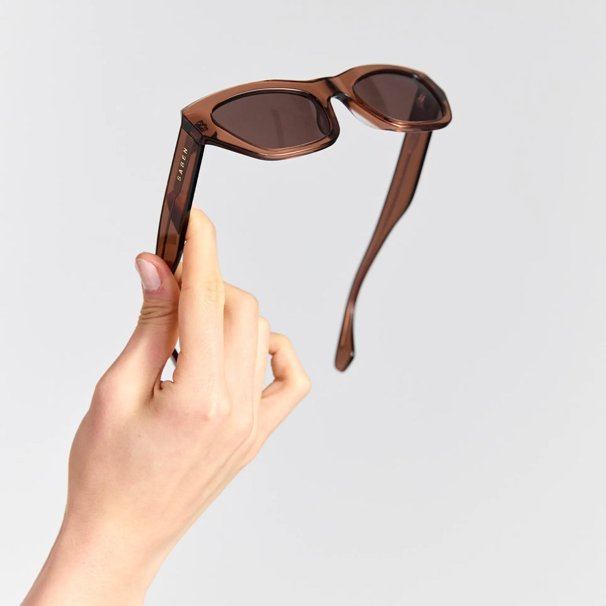 Saben Eyewear Cara Sunglasses in Sheer Brown - angular rectangular acetate frames with brown lenses