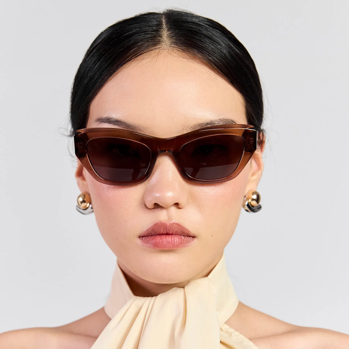 Saben Eyewear Cara Sunglasses in Sheer Brown - angular rectangular acetate frames with brown lenses