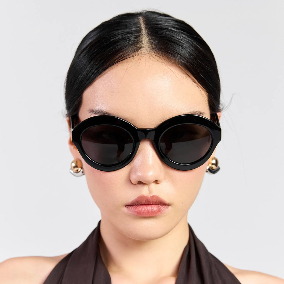 Saben Eyewear Cosmo Sunglasses in Black - angular cat-eye acetate frames with dark lenses