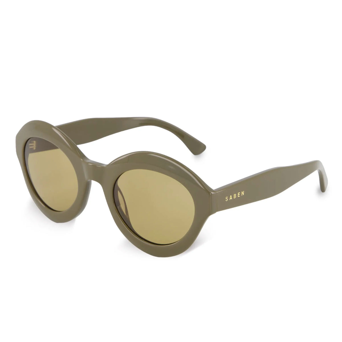 Saben Eyewear Cosmo Sunglasses in Olive - angular cat-eye acetate frames with olive lenses