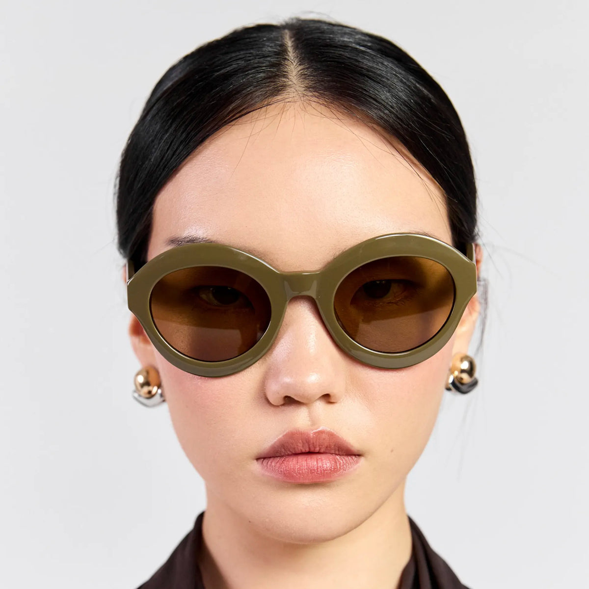 Saben Eyewear Cosmo Sunglasses in Olive - angular cat-eye acetate frames with olive lenses