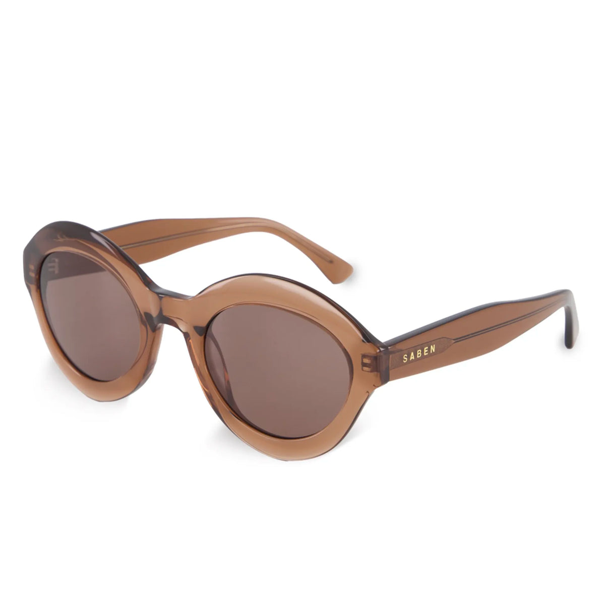 Saben Eyewear Cosmo Sunglasses in Sheer Brown - angular cat-eye acetate frames with brown lenses