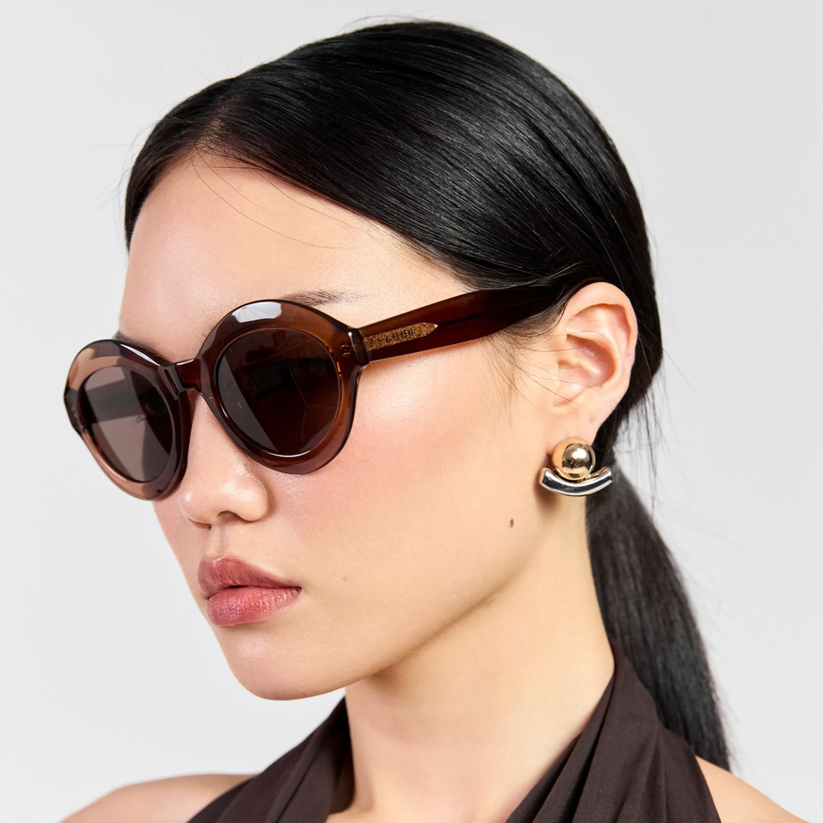 Saben Eyewear Cosmo Sunglasses in Sheer Brown - angular cat-eye acetate frames with brown lenses