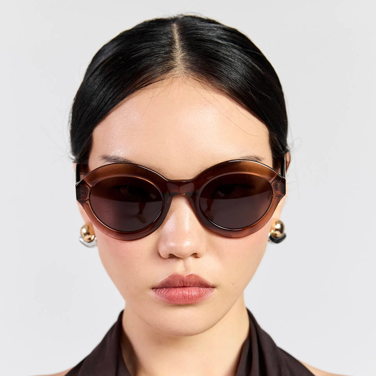 Saben Eyewear Cosmo Sunglasses in Sheer Brown - angular cat-eye acetate frames with brown lenses