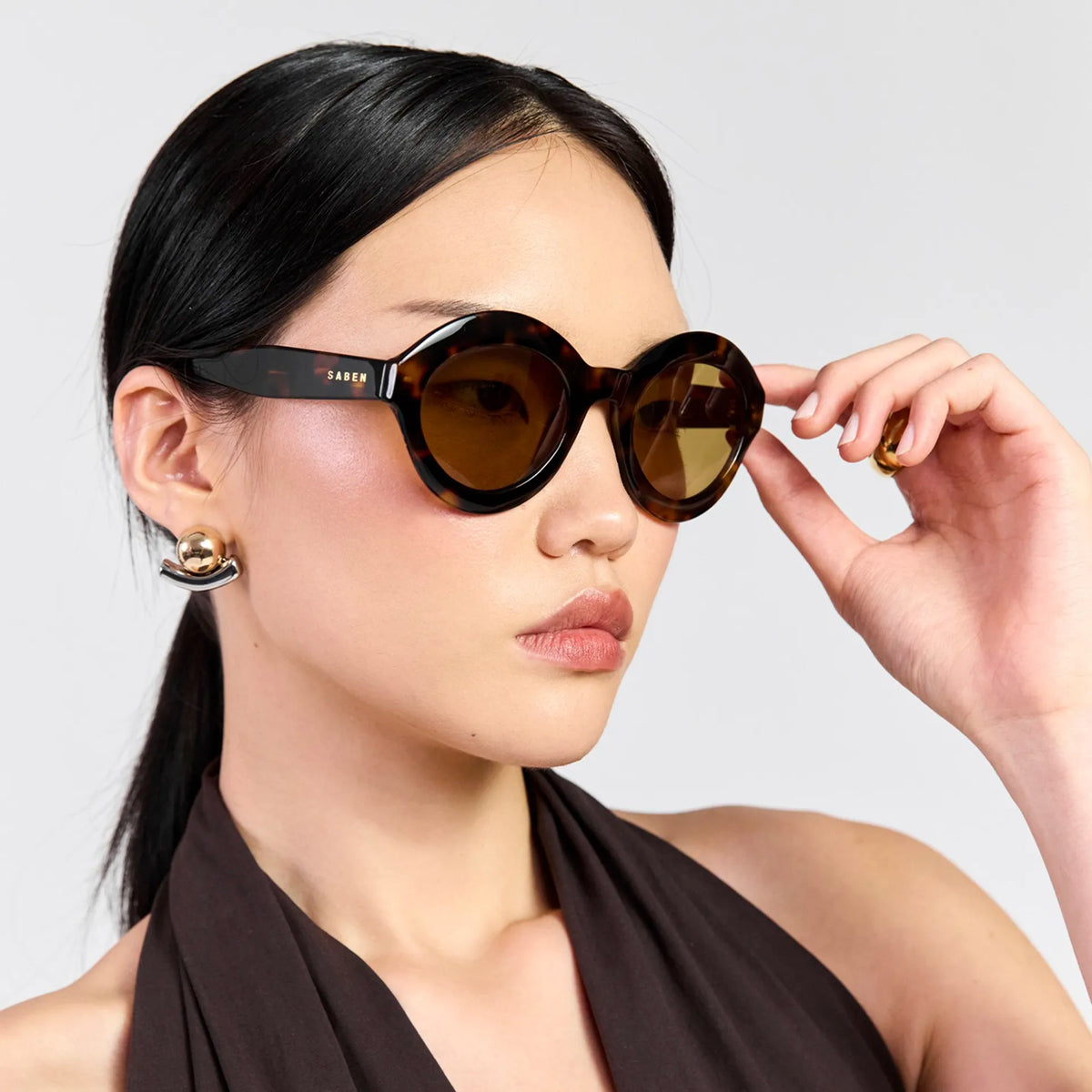 Saben Eyewear Cosmo Sunglasses in Tortoise - angular cat-eye acetate frames with brown lenses