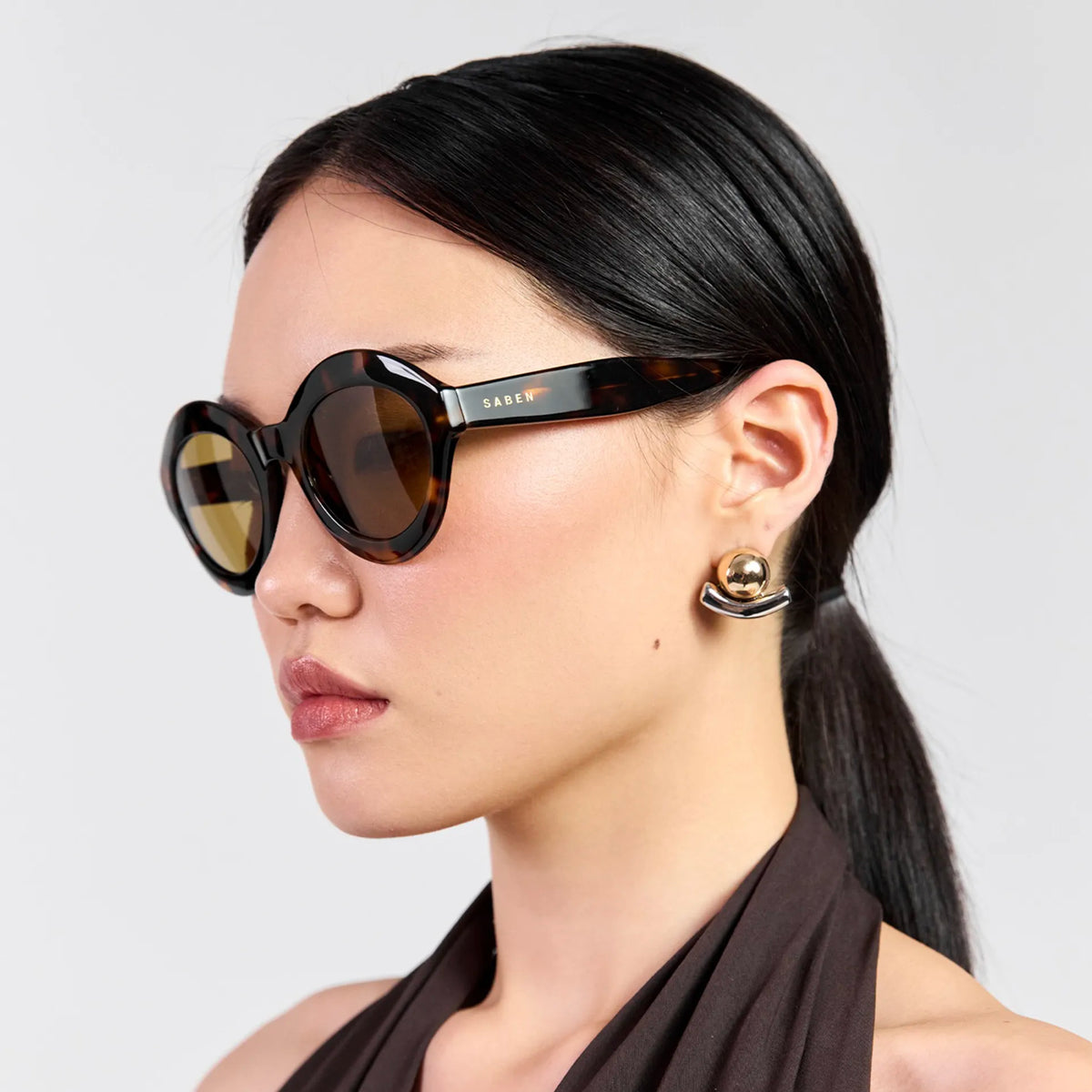 Saben Eyewear Cosmo Sunglasses in Tortoise - angular cat-eye acetate frames with brown lenses