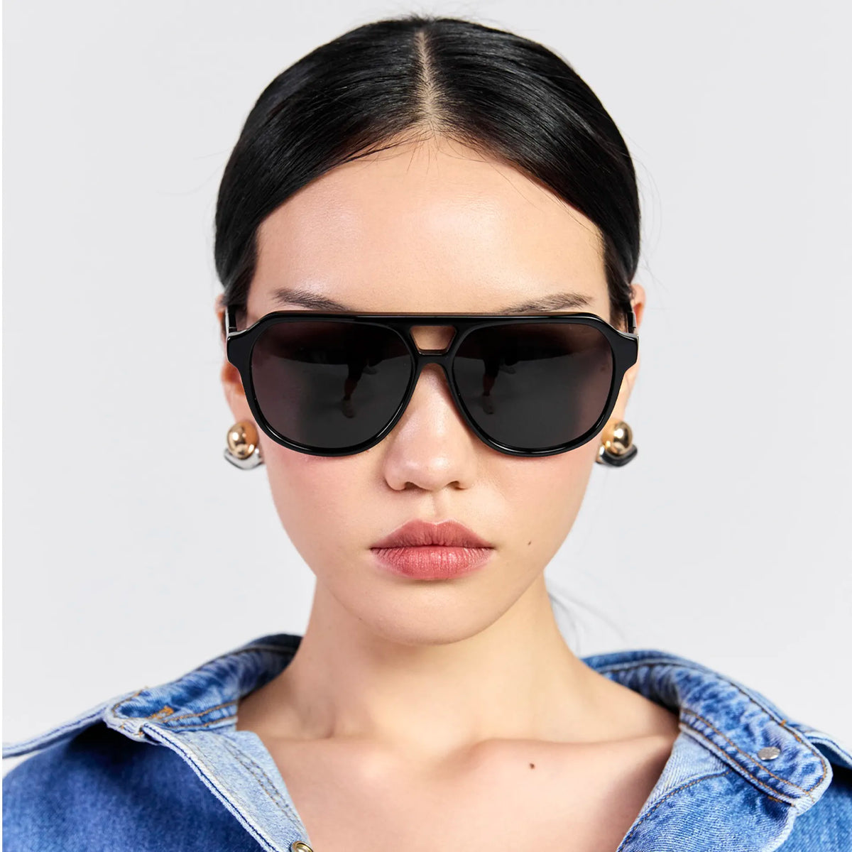 Saben Eyewear Marlo Sunglasses in Black - aviator-style acetate frames with a top bar and dark lenses