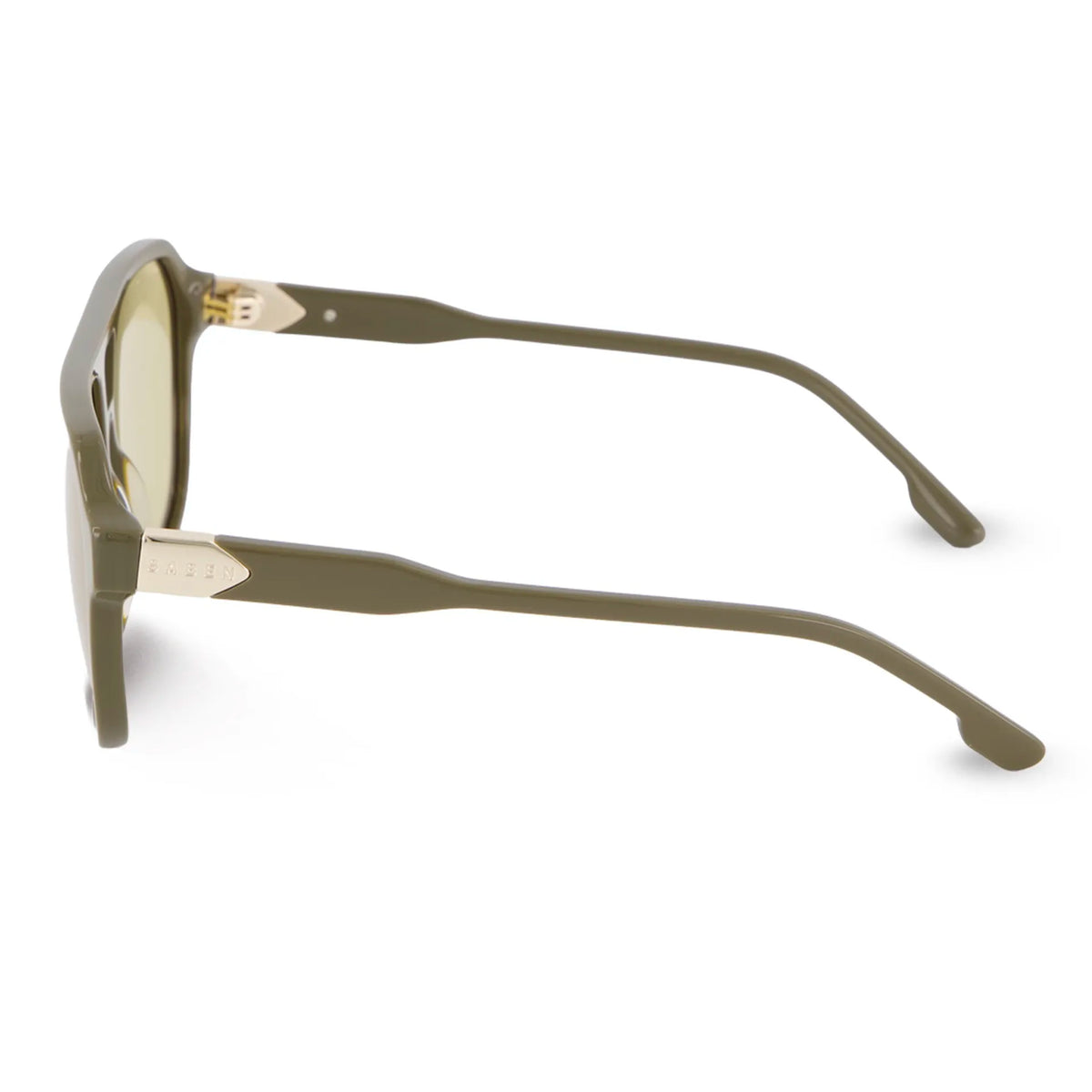 Saben Eyewear Marlo Sunglasses in Olive - aviator-style acetate frames with a top bar and green lenses