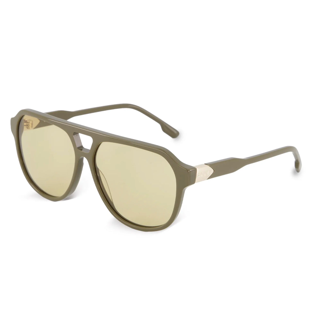 Saben Eyewear Marlo Sunglasses in Olive - aviator-style acetate frames with a top bar and green lenses