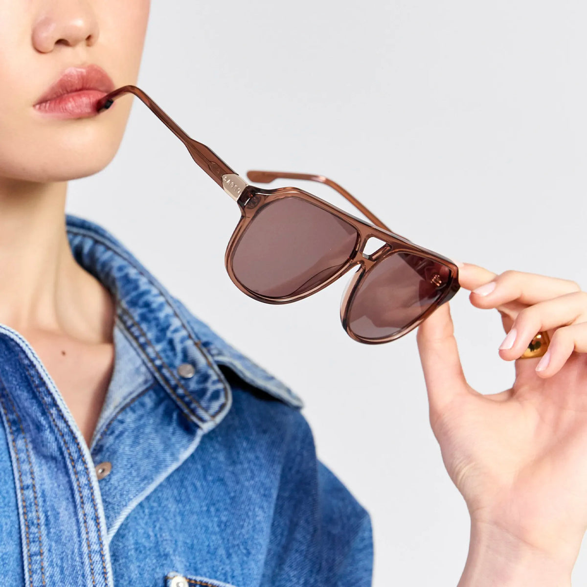 Saben Eyewear Marlo Sunglasses in Sheer Brown - aviator-style acetate frames with a top bar and brown lenses