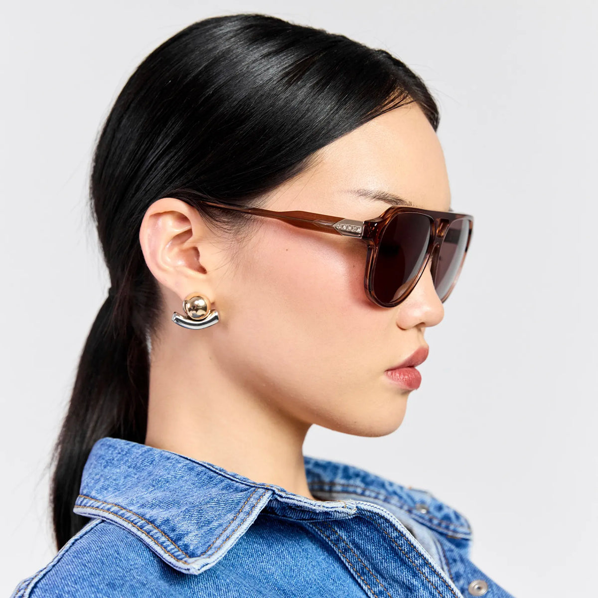Saben Eyewear Marlo Sunglasses in Sheer Brown - aviator-style acetate frames with a top bar and brown lenses