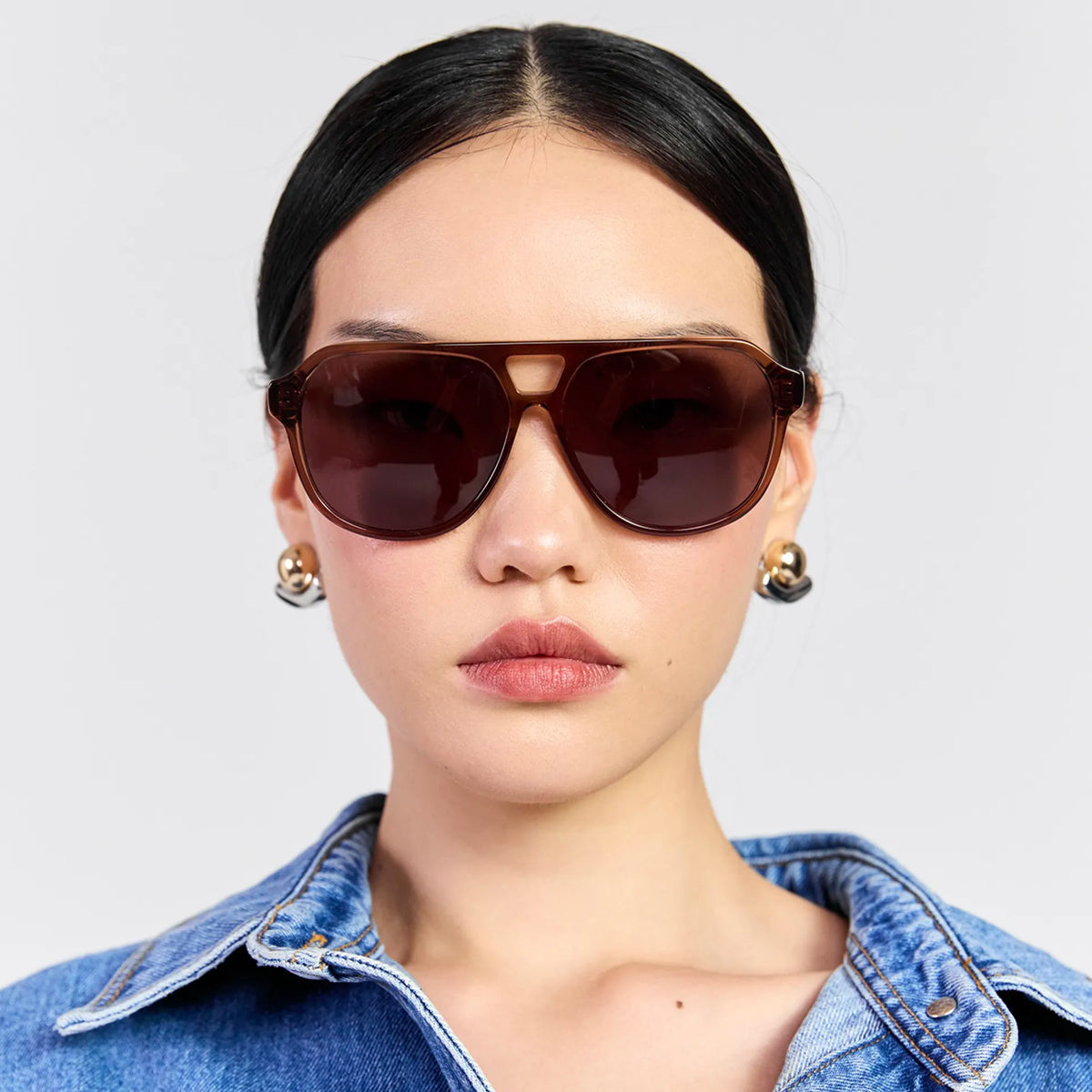 Saben Eyewear Marlo Sunglasses in Sheer Brown - aviator-style acetate frames with a top bar and brown lenses