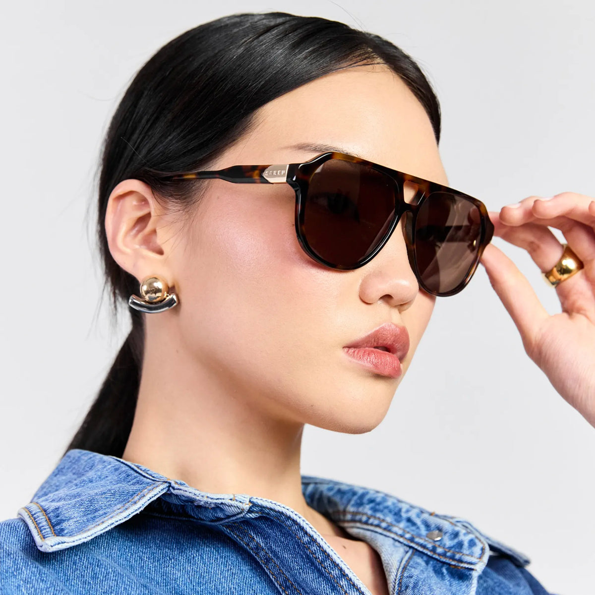 Saben Eyewear Marlo Sunglasses in Tortoise - aviator-style acetate frames with a top bar and brown lenses