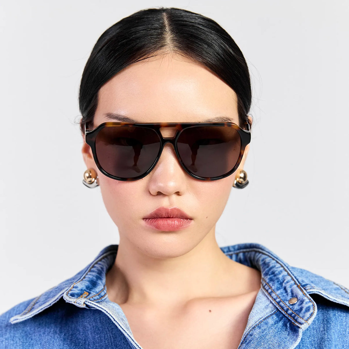 Saben Eyewear Marlo Sunglasses in Tortoise - aviator-style acetate frames with a top bar and brown lenses